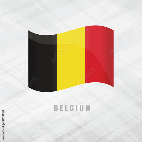 3d illustration waving flag of Belgium. Vector flag of Belgium on Grey Background with copy space.Symbol of Belgium.