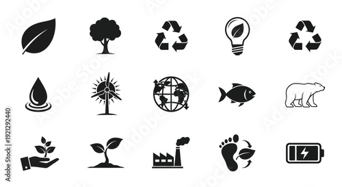 Environmental icons representing nature recycling and sustainability a silhouette