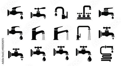 Collection of various black faucet designs in a minimalist silhouette