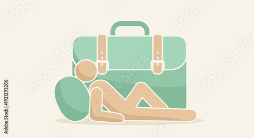 Exhausted Businessman Resting Behind Briefcase, Burnout Concept