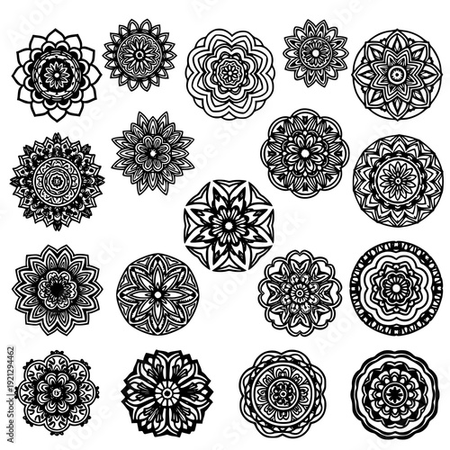 Bold round mandala flower decorative medallion vector illustration isolated on transparent background