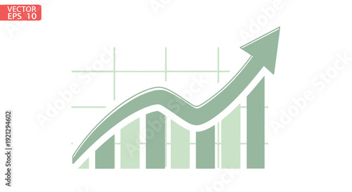 Green up arrow graph on white background, showing business growth and financial success.