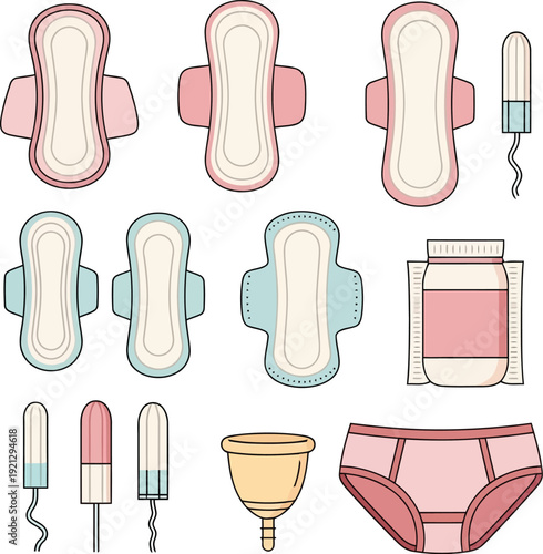 Feminine hygiene products assortment for menstrual care and comfort collection vector