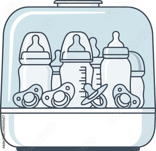 Baby bottle sterilizer machine for safe feeding and hygiene icon illustration vector