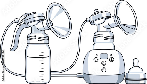 Modern electric breast pump with bottles and accessories for efficient milk expression and storage vector