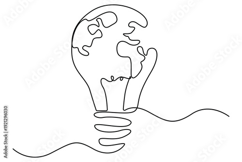 Eco innovation concept with earth shaped light bulb line art
