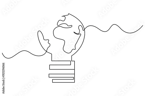 Eco innovation concept with earth shaped light bulb line art
