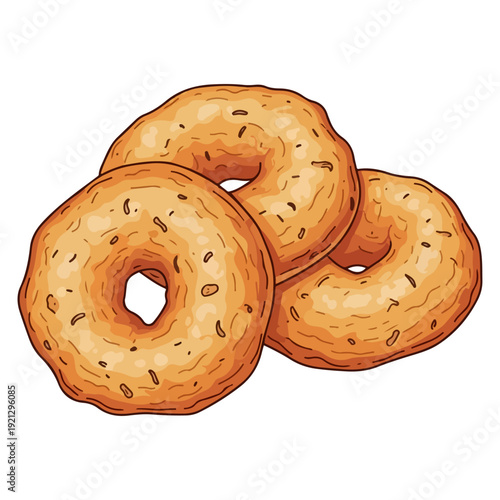 Realistic Ulundu Wade Illustration - Traditional South Asian Savory Lentil Fritter Flat Vector