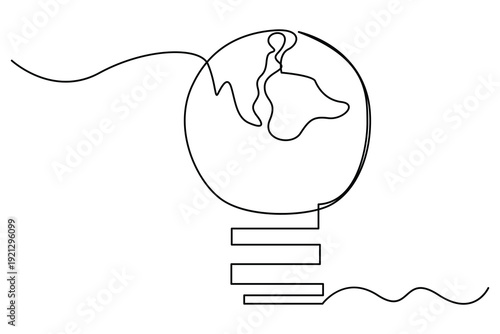 Eco innovation concept with earth shaped light bulb line art
