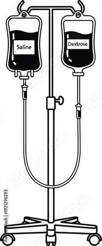 Medical iv drip stand with two blood bags illustration medical care transfusion therapy healthcare hospital equipment vector