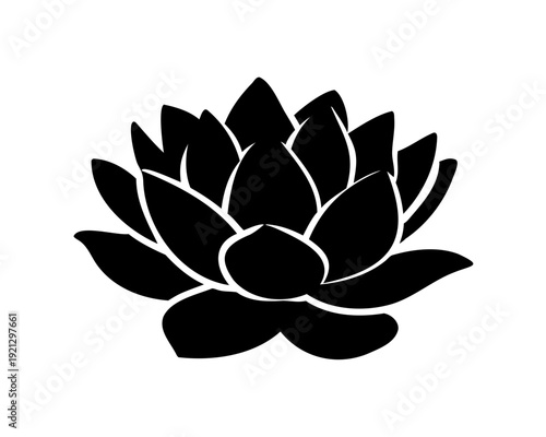 Stylized black lotus flower icon for spiritual design Vector