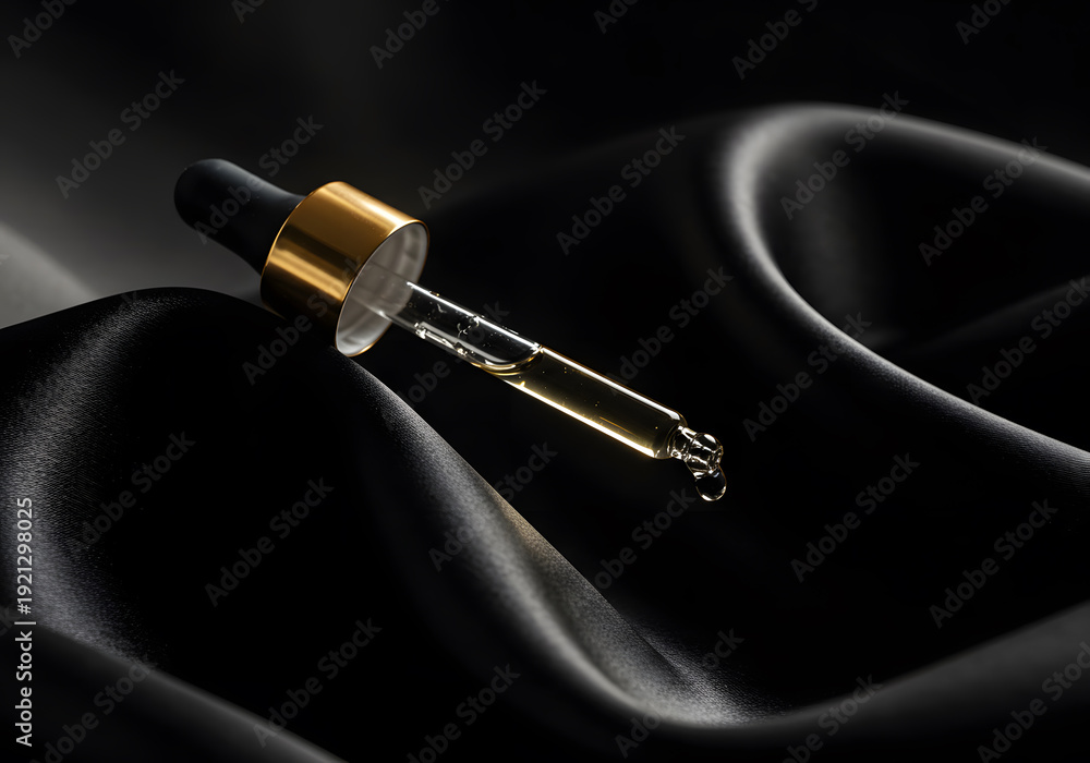 Naklejka premium Dropper bottle on satin fabric
