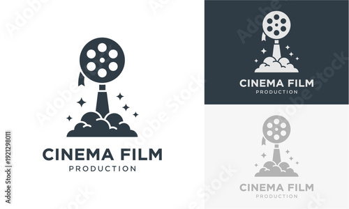Creative Film Production Logos Featuring Film Reels and Mountains in Various Design Concepts