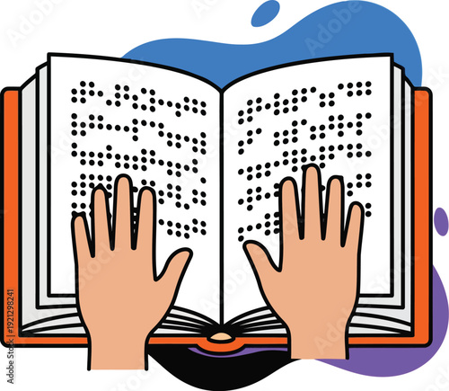 Hands reading braille book for visually impaired education and accessibility vector