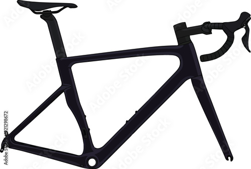 Sleek modern carbon fiber road bike frame with aerodynamic design for speed and performance vector