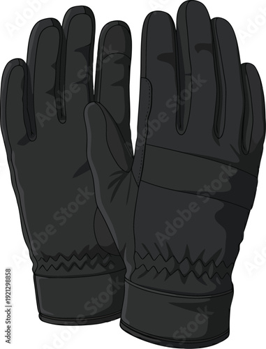Pair of black gloves for winter outdoor activities and sports protection vector