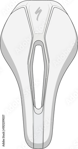 Professional white bicycle saddle top view ergonomic design for cycling comfort performance vector