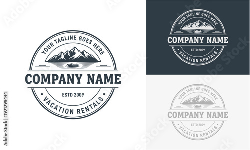 Collection of company logos for vacation rentals featuring mountains and text
