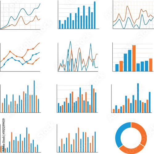 Collection of diverse business data charts graphs and analytics for financial reports and presentations vector