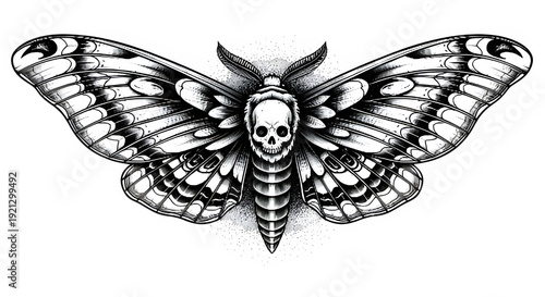 Death head hawkmoth illustration with skull pattern.