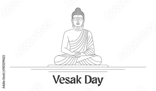 Buddha Meditation for Vesak Day Minimal Outline Design