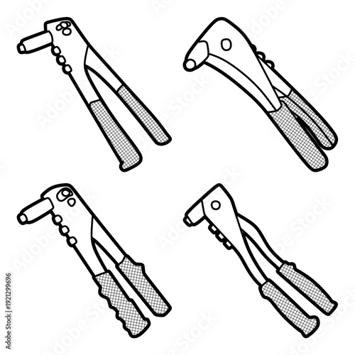 four rivet pliers vectors, editable lines