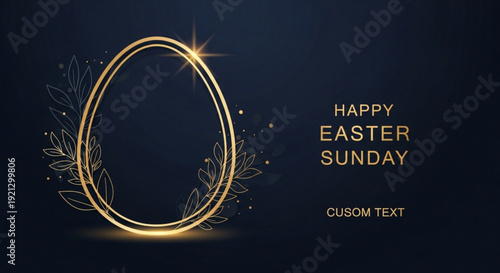 Golden easter sunday greeting card template with oval frame and custom text on dark background