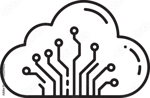 Artificial Intelligence Cloud Solid Icon – AI Cloud Computing Symbol, Digital Data Network Vector, Technology Innovation Illustration