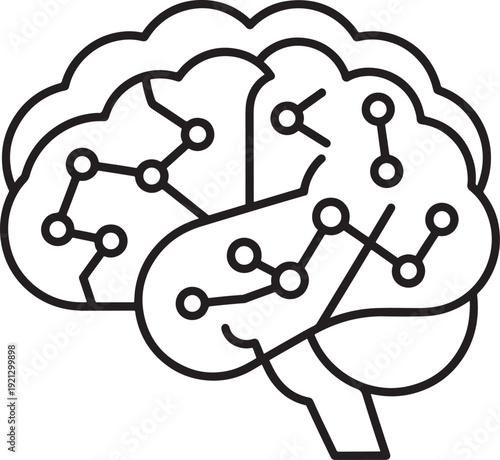 Solid Neural Brain Icon – AI Artificial Intelligence Mind Symbol, Digital Neural Network Technology Vector, Futuristic Science Illustration