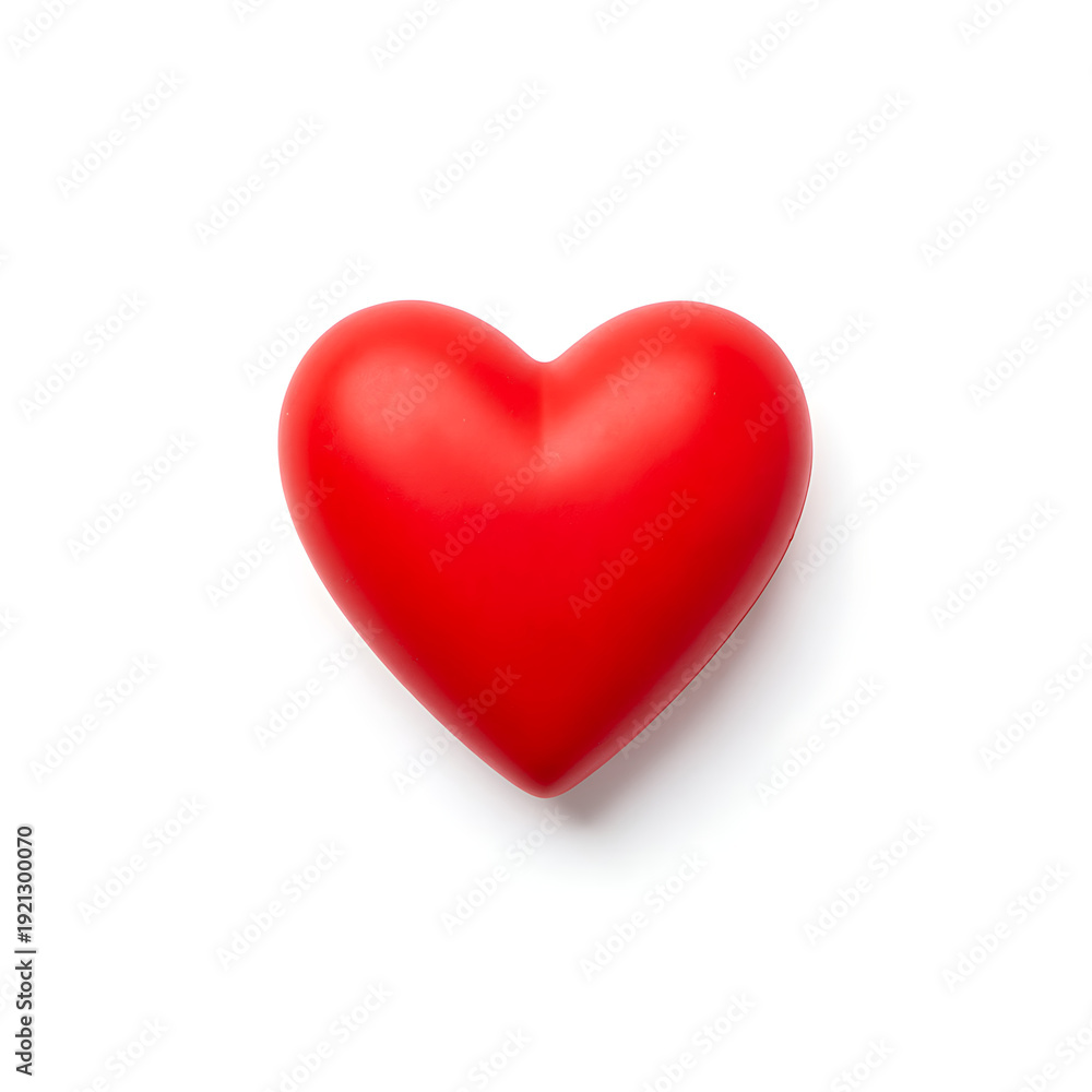 Fototapeta premium A vibrant red heart symbol with a subtle shadow, representing universal love, deep passion, and heartfelt emotions, isolated on a clean white background, ideal for conveying affection and connection