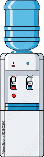 Modern water cooler dispenser with blue bottle for refreshing cold and hot drinks vector