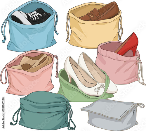 Stylish fabric shoe bags for travel and storage organized footwear protection collection vector