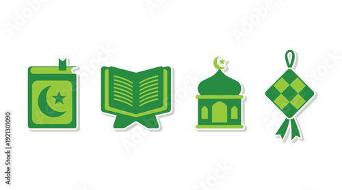 Islamic Religious Symbols and Mosque Icon Set
