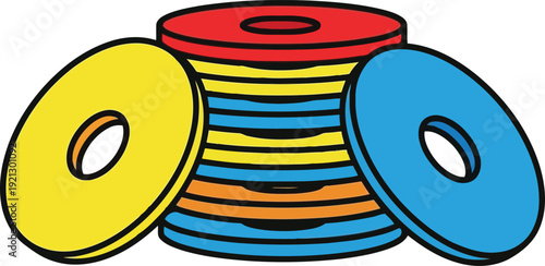 Colorful training cones stacked isolated sports equipment for outdoor fitness drills vector