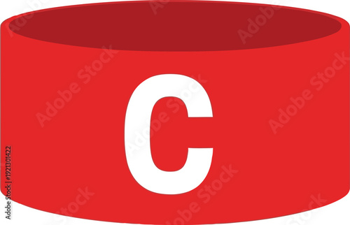 Red captains armband with white letter c symbol isolated on white sport team leader accessory vector