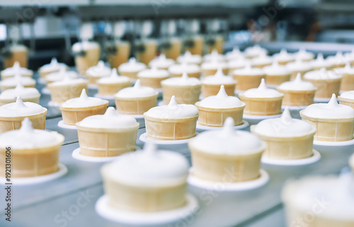 Production of ice-cream at milk factory .Shallow depth of field