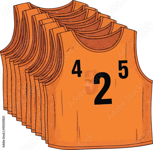 Bright orange athletic bibs with numbers for sports training and competition events vector