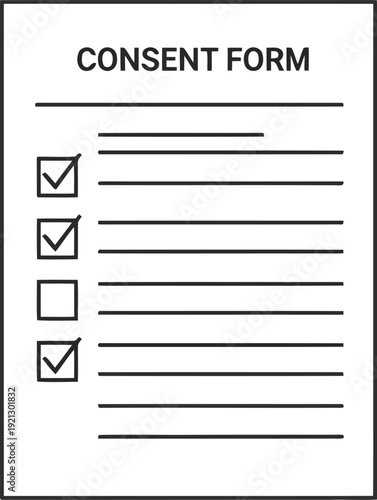 Consent form document with checkboxes for approval and agreement vector