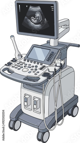 Advanced ultrasound machine for medical diagnostics and imaging technology in healthcare vector