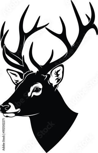 Majestic buck deer head silhouette with large antlers