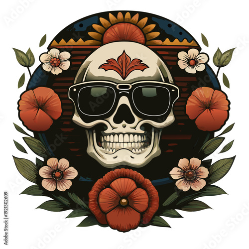 logo con teschio con gli occhiali da sole 06