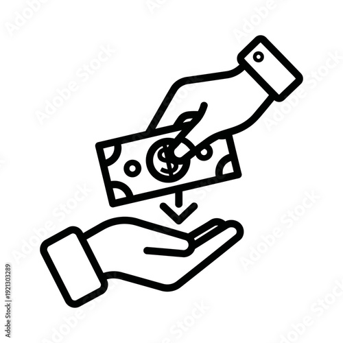 a human hand is seen making a financial transaction giving money to another outstretched hand illustrating payment salary or aid.