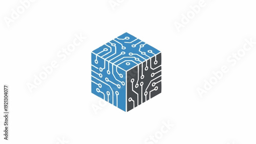 Blue Electronic Circuit Board Cube.