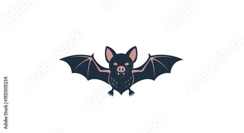 Cartoon Bat Flying with Spread Wings.