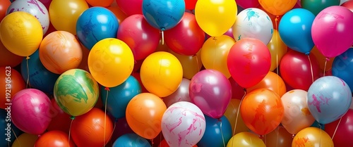 Vibrant painted balloons, abstract art background,  celebration,  stock photo
