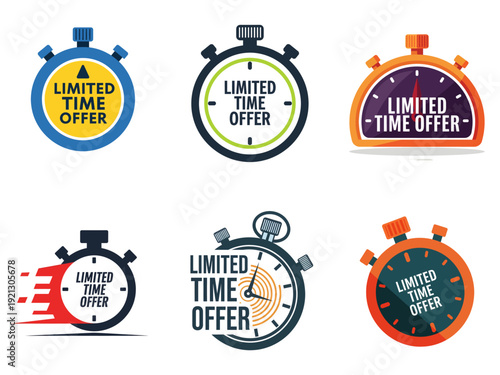 Assorted limited time offer stopwatch graphics displayed together