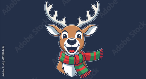 Cartoon Deer Wearing Christmas Scarf.