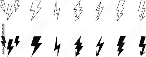  Lightning bolt icon set Thunderbolt symbol Electric power energy logo