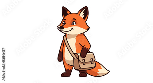 Cartoon Fox Character with Satchel Bag.
