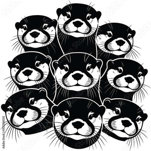 Nine otter heads in a grid pattern